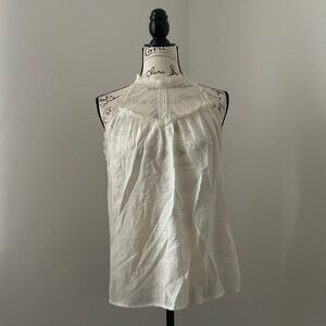 MINE Crochet Lace Neck High Neck Sleeveless Cream Tank Top Shirt M‎